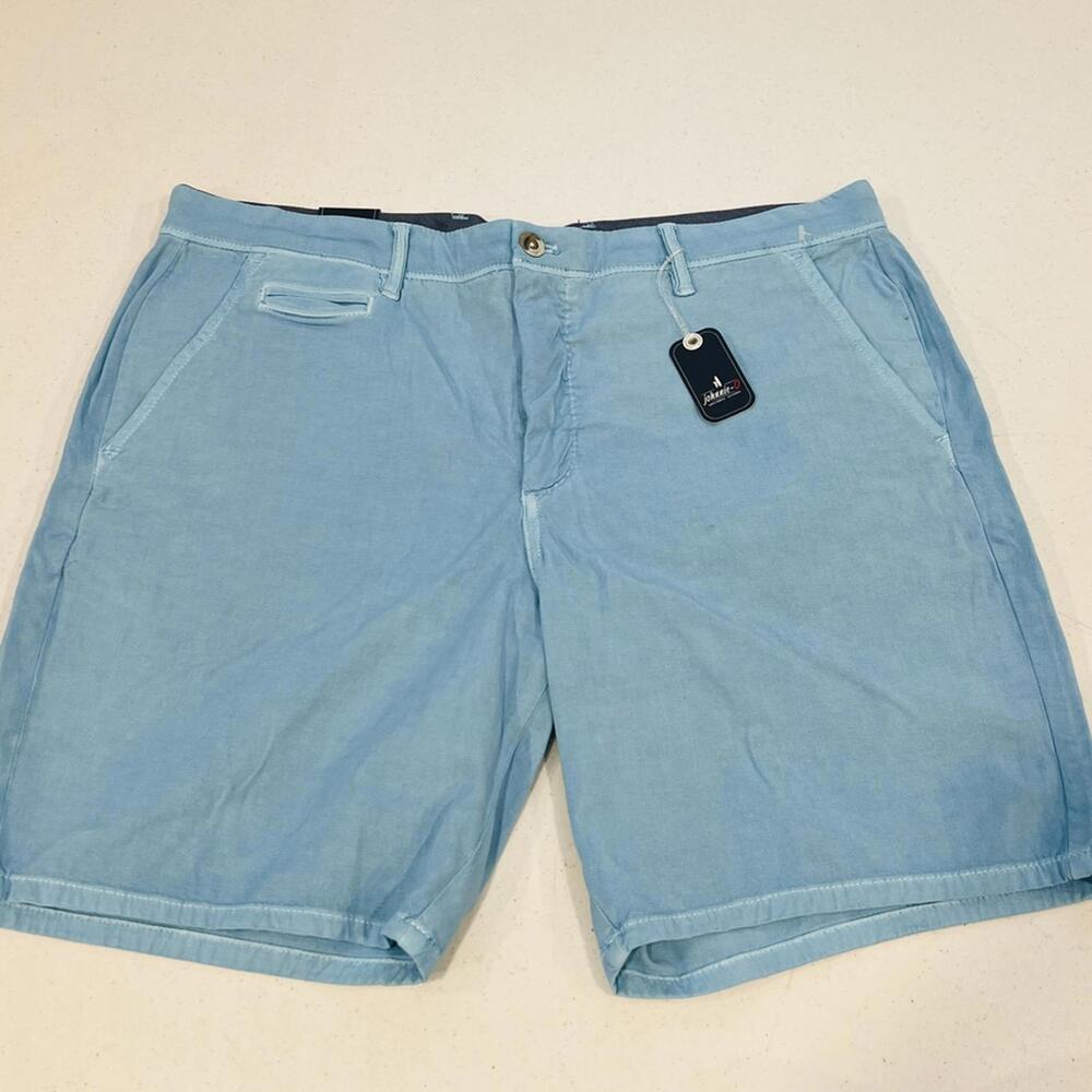johnnie-O Nassau Cotton Blend Shorts Nantucket 8" Size 35 NWT Blue Aqua